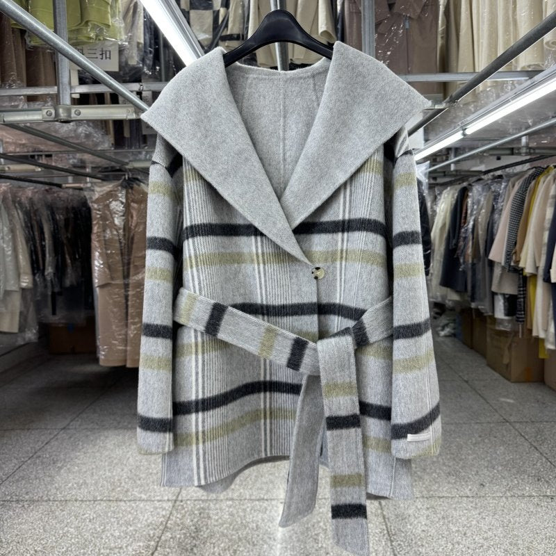 Yak fleece large lapel hooded reversible wool coat women's short small new Korean loose woolen jacket