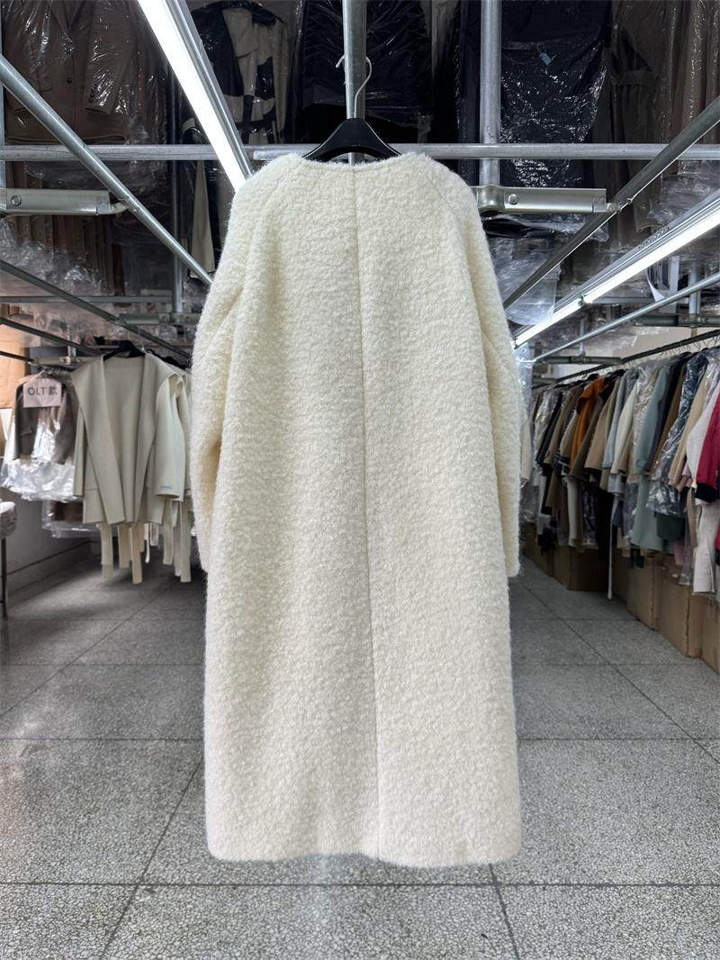 Granular cashmere lambswool coat women's mid-length autumn and winter new Korean version single-breasted crew neck seahorse wool top jacket