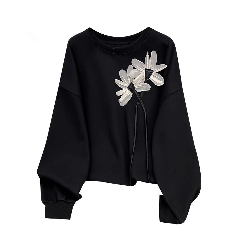 CaraCLUB plus-size design crew neck long sleeve fleece sweatshirt women's 2025 autumn new printed slimming top