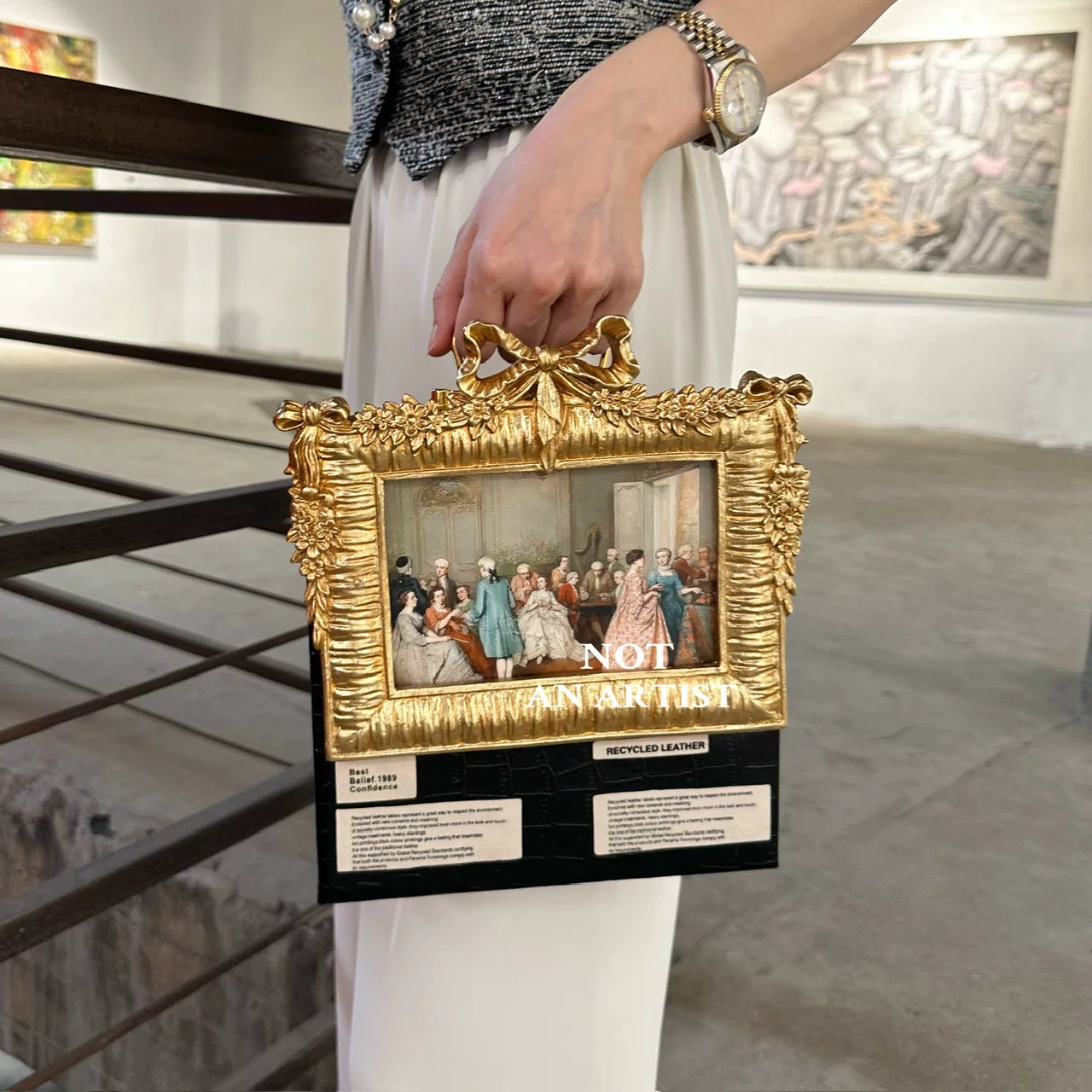 Art student original spoof famous painting baroque rococo style retro versatile vintage clutch box bag