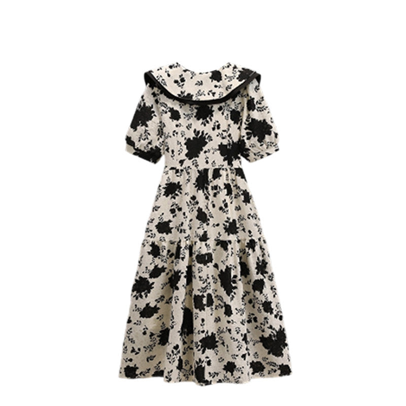 CaraCLUB large size floral short-sleeved dress women's new summer fat sister covers the flesh and slims down the design skirt