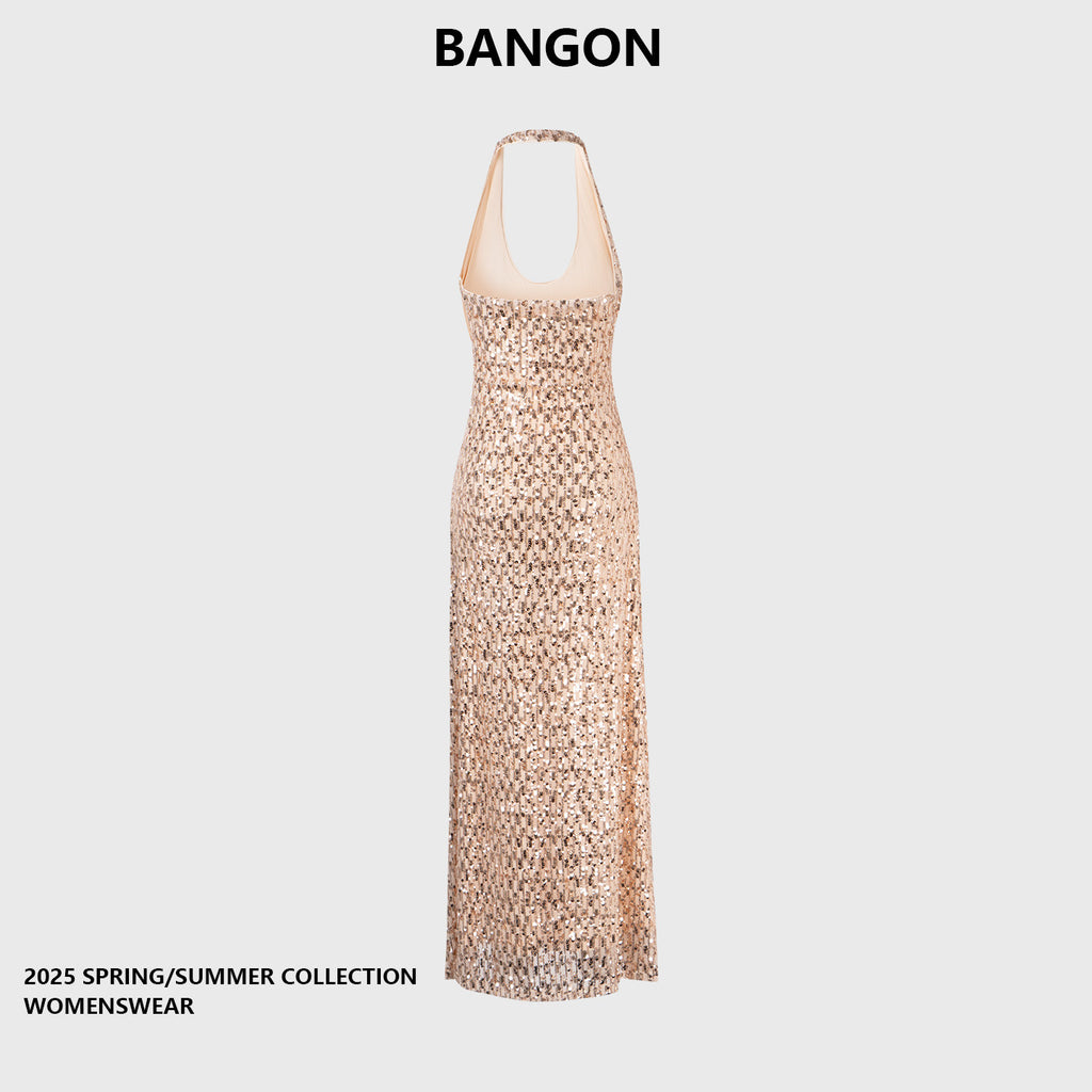 BANGON sequin hanging neck dress celebrity temperament high-end sense 2026 new slim slimming dress skirt