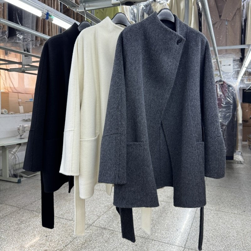 Yak fleece classic black stand-up collar reversible wool coat women's short autumn and winter new one-button simple woolen jacket