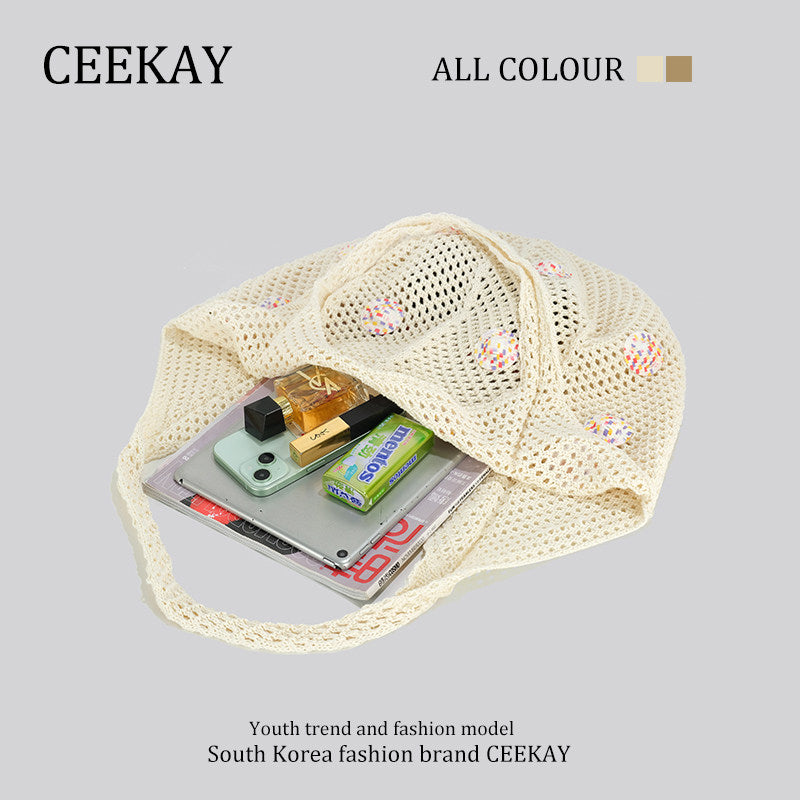 CEEKAY genuine hollow seaside vacation lazy bag women's new large-capacity flower beach bag tote bag