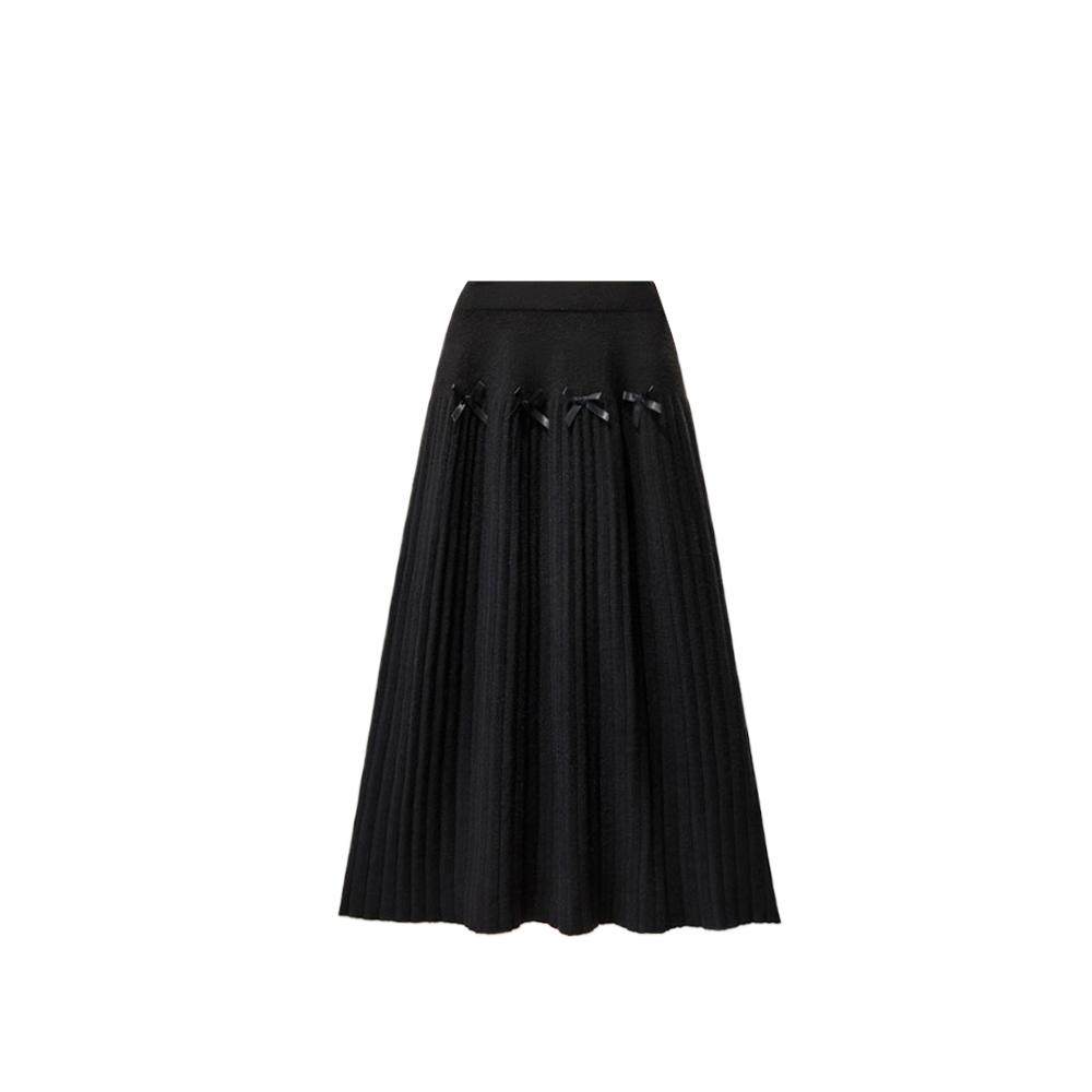 Cara CLUB plus-size knitted skirt women's autumn fat sister high-waisted slimming casual versatile A-line pleated skirt