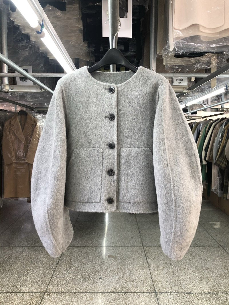 Reversible wool coat women's short small man Fall/Winter 2024 new Korean version loose curved sleeve woolen jacket