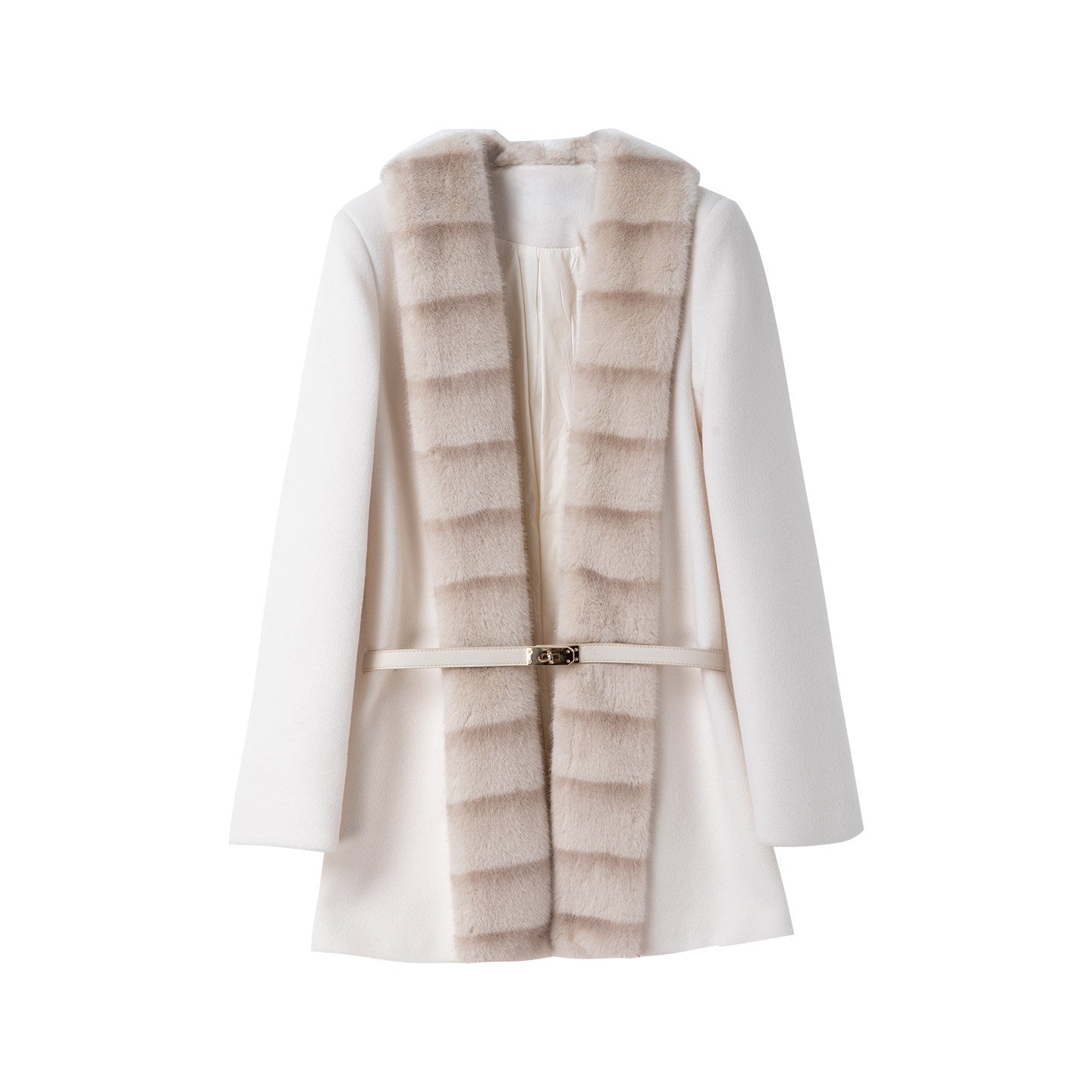 BANGON Large Fur Collar Midi Length Coat Jacket Socialite Temperament High-end Lace-up Waist Fashionable Top