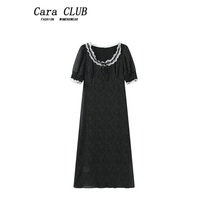 Cara CLUB plus-size French polka dot dress women's summer new fat sister chic age-reducing casual skirt