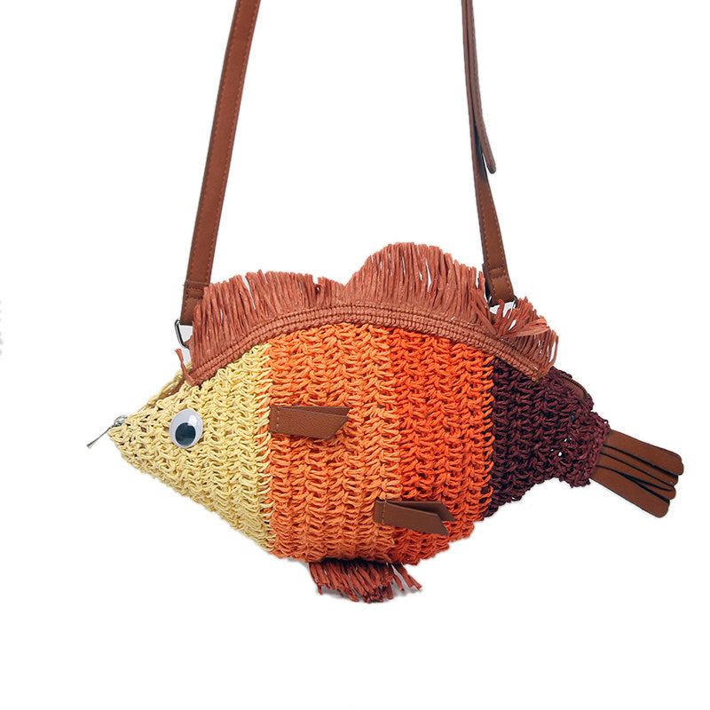 2025 New Summer Creative Personality Children's Handmade Colored Straw Bag Women's Small Crossbody Bag Small Bag Holiday Style