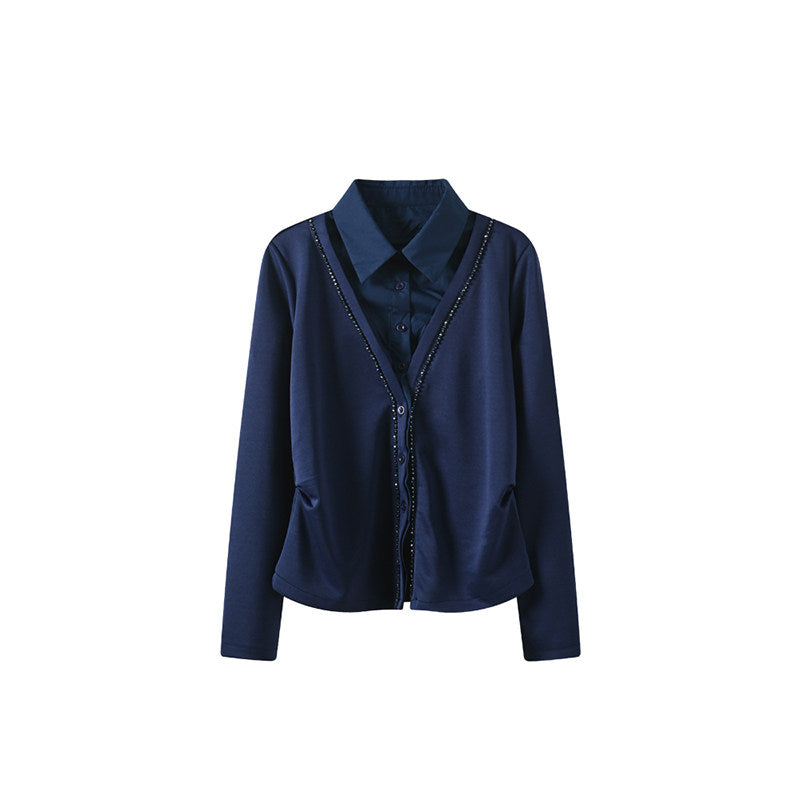 Cara CLUB plus-size POLO collar long-sleeved shirt women's autumn fat sister French retro lazy slimming shirt