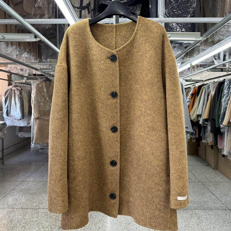 Scarf, reversible wool coat, women's short model, new loose fashion crew neck temperament woolen jacket for autumn/winter 2025