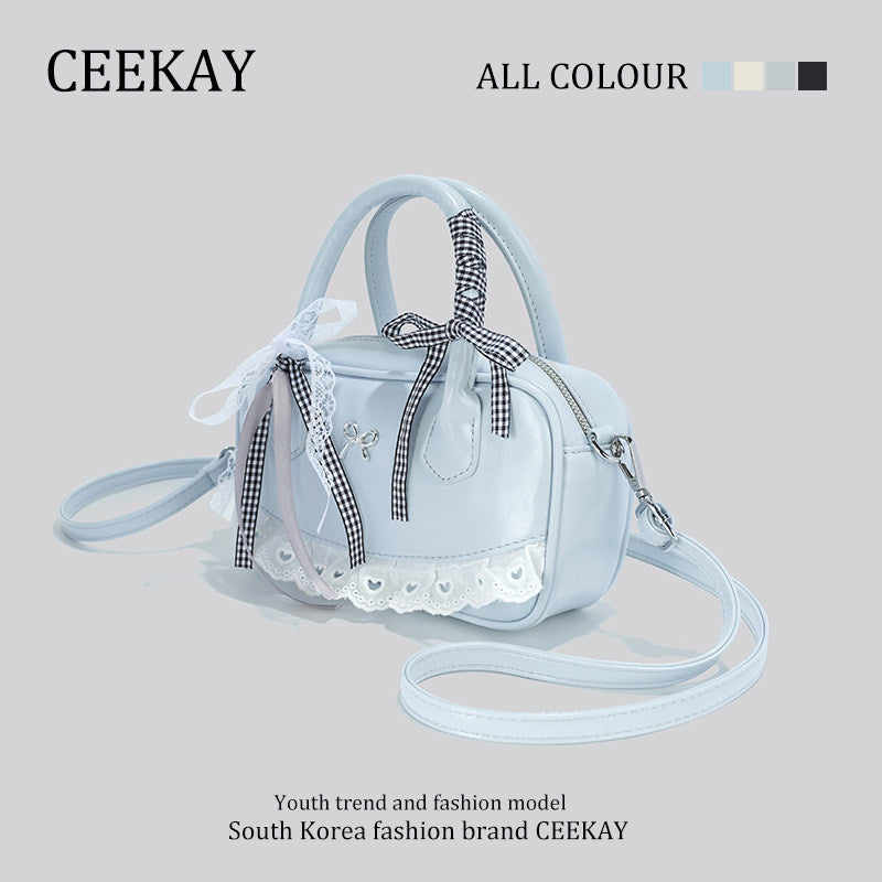 CEEKAY Genuine Niche Ribbon Bowling Pillow Bag Premium Light Luxury Bag Women's Boston Crossbody Bag