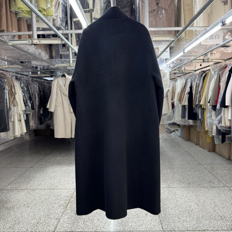 Yak Down French Elegant Black Stand Collar Reversible Wool Coat Women's Mid-Length 25 Fall/Winter Loose Tweed Jacket