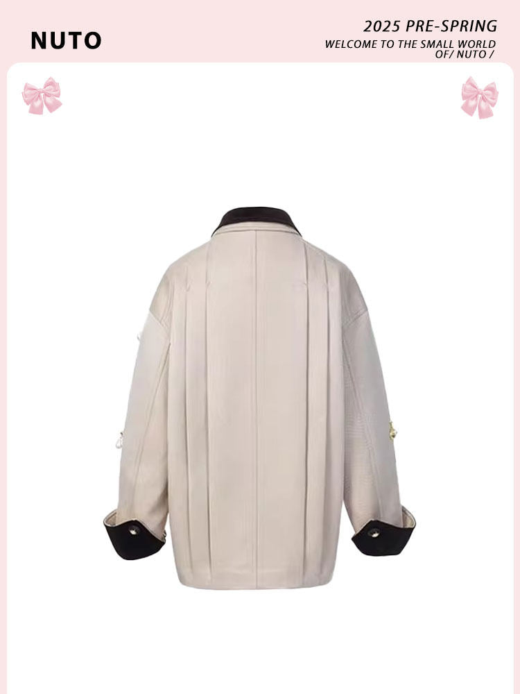 NUTO [in stock] gorgeous pearl shell pendant decoration trench coat jacket women's 25 early spring new lapel top