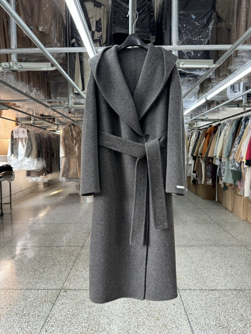 Hooded black reversible wool coat women's mid-length 25 autumn/winter new simple loose silhouette woolen coat