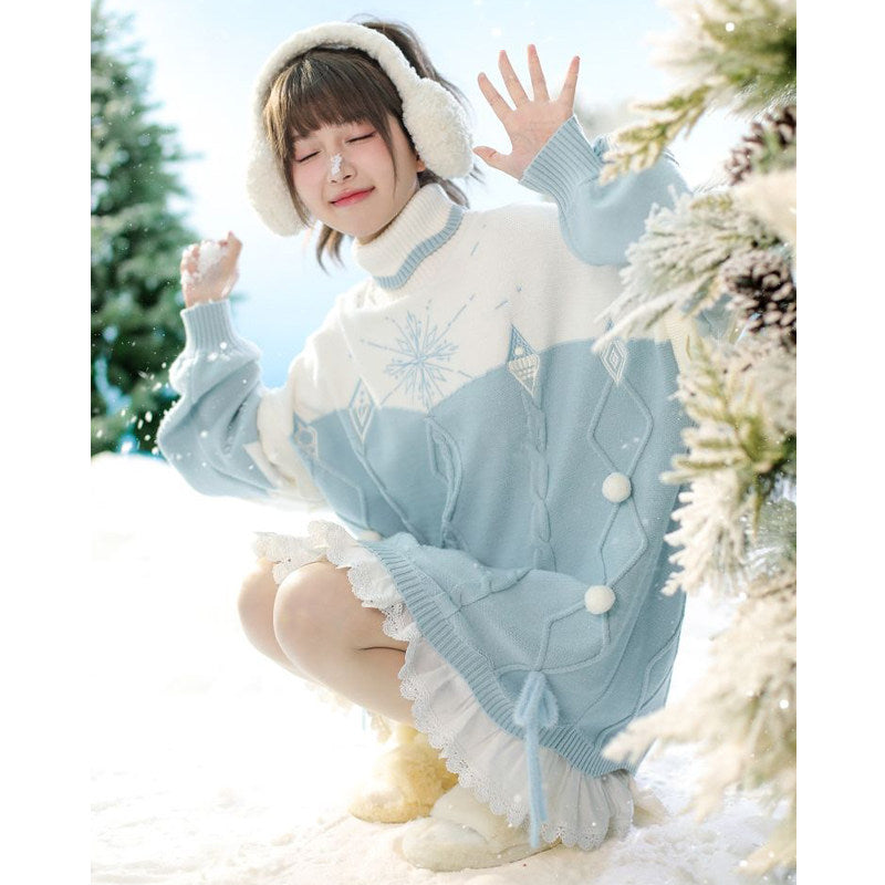 Atmosphere Christmas turtleneck sweater women's 2024 fall/winter new loose lazy style pullover color-blocking knitted sweater top