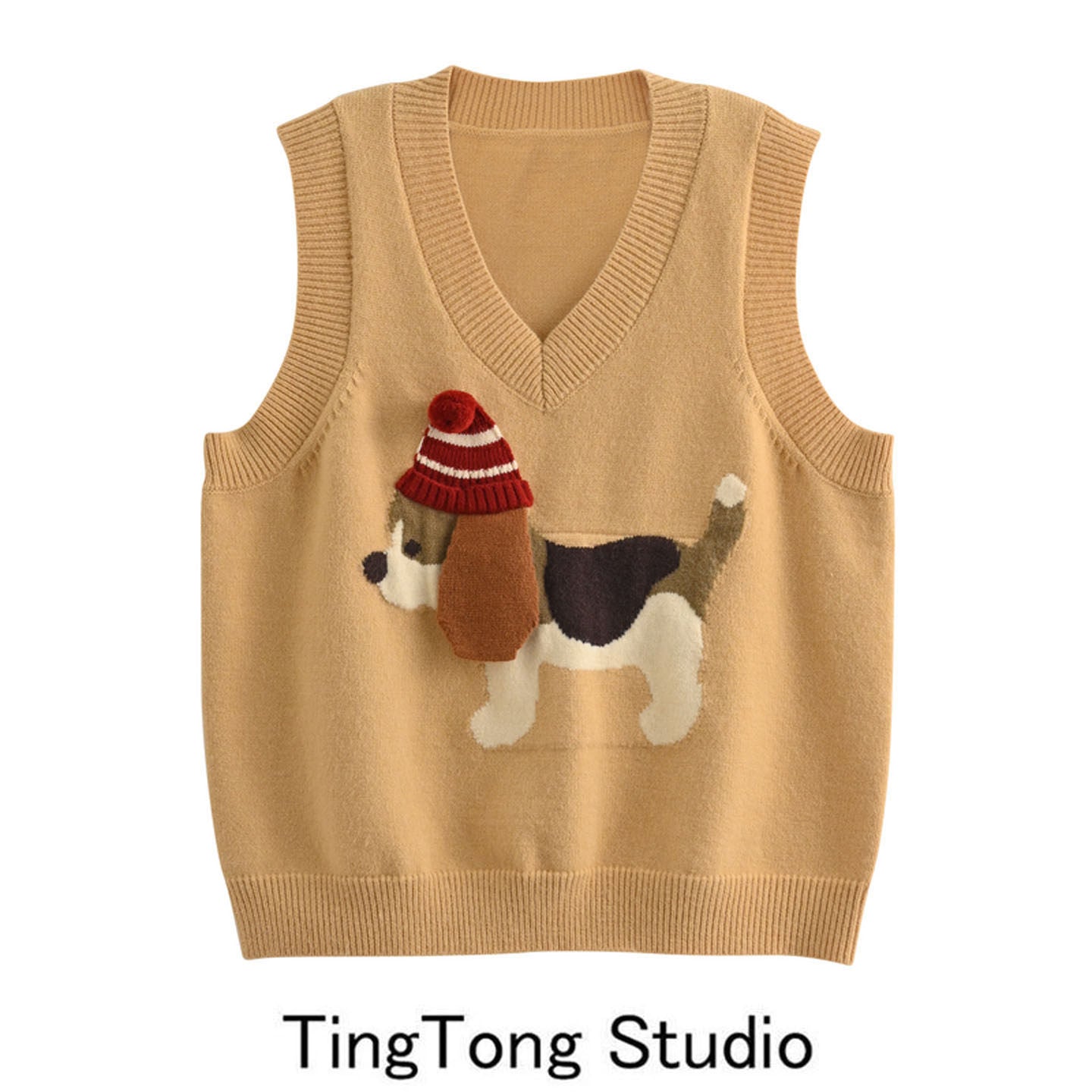 Cartoon cute puppy embroidered pullover sweater vest women's autumn and winter new retro age-reducing layered knitted sweater vest