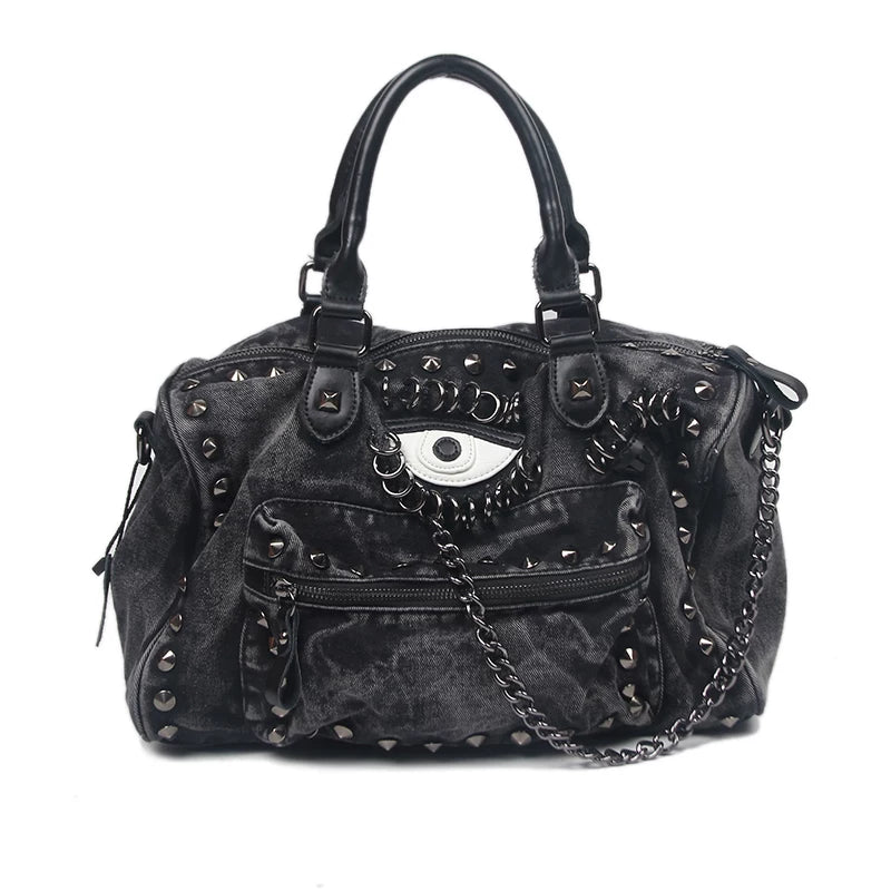 2025 New Summer Black Punk American Babes Cool Sassy Drag Sister Denim Bag Bag Women's Handbag Crossbody Bag Big
