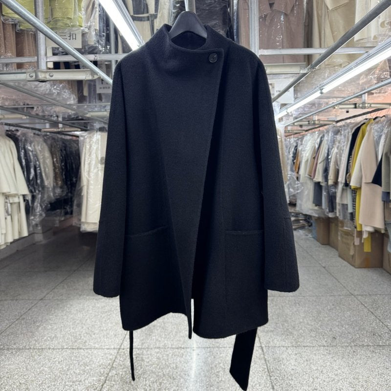 Yak fleece classic black stand-up collar reversible wool coat women's short autumn and winter new one-button simple woolen jacket