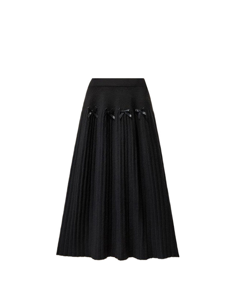Cara CLUB plus-size knitted skirt women's autumn fat sister high-waisted slimming casual versatile A-line pleated skirt
