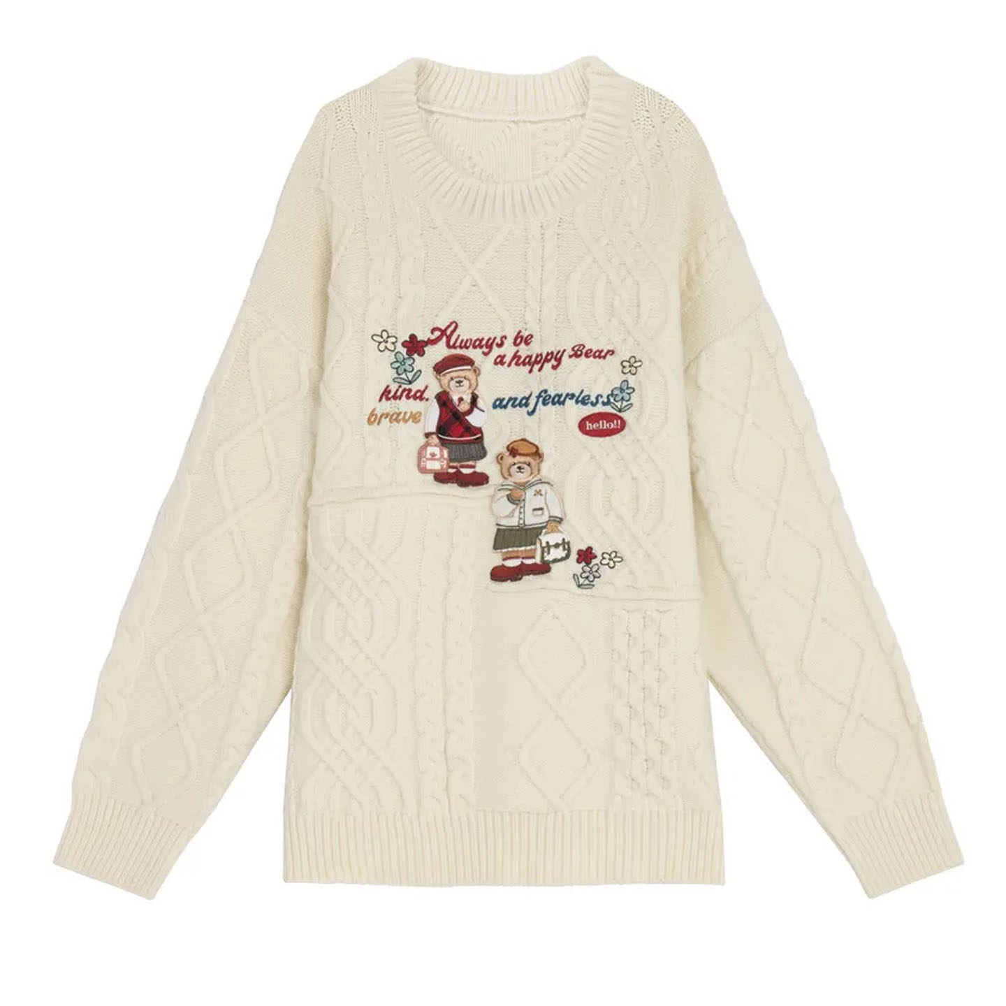 British preppy bear embroidery pullover sweater for women 2025 Fall/Winter new vintage twist loose knit jacket