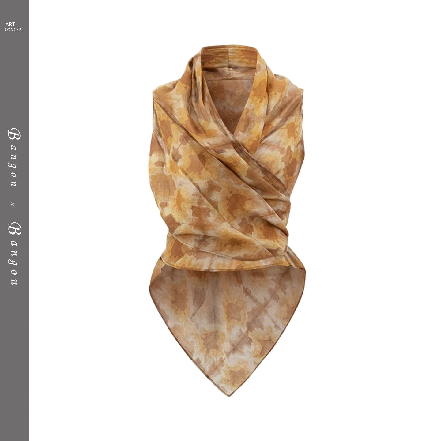 BANGON Vintage Tie-dye Print Cross-Lace-up Sleeveless Top New Design Short Sleeves for Summer 2025