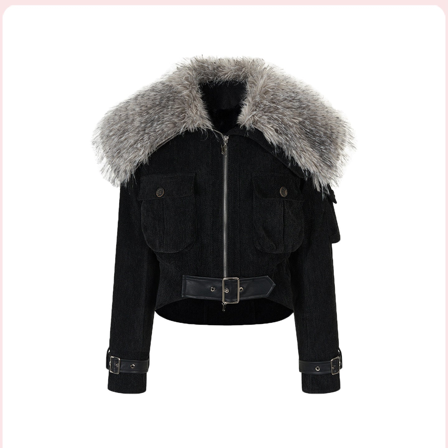 NUTO design sense heavy industry leopard print large fur collar waist thickened jacket women's autumn and winter temperament short top