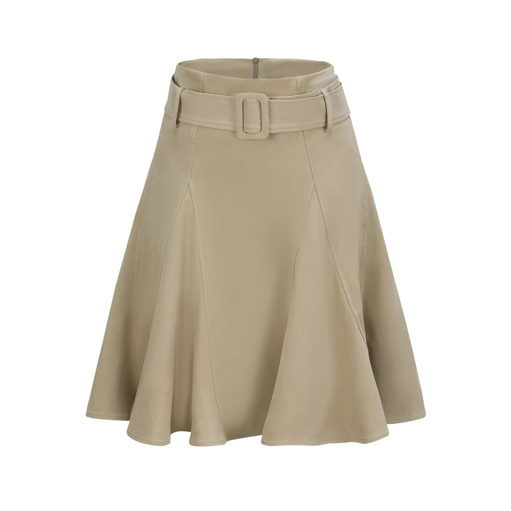 BANGON Vintage Suede Skirt Loose Lotus Leaf 2025 Fall New Simple Commuter Versatile Skirt