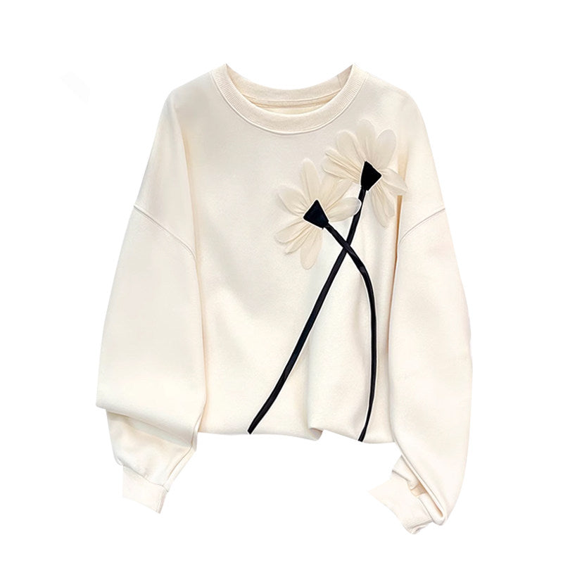 CaraCLUB plus-size design crew neck long sleeve fleece sweatshirt women's 2025 autumn new printed slimming top