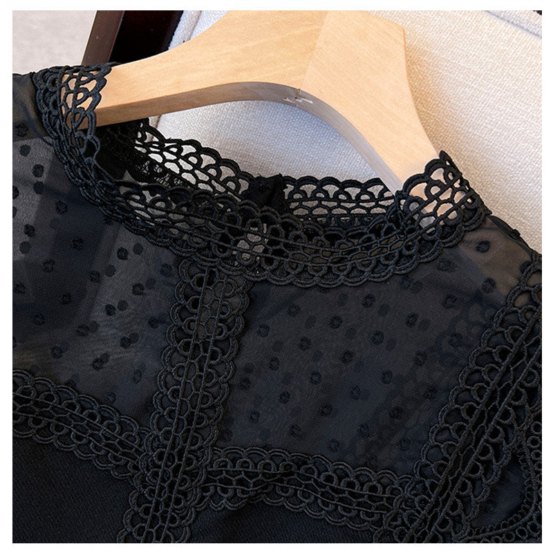 Cara CLUB plus-size polka dot lace chiffon shirt women's early autumn fashion foreign style slimming celebrity vintage top