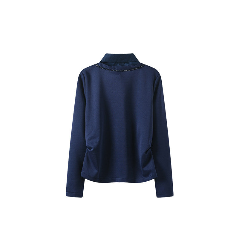 Cara CLUB plus-size POLO collar long-sleeved shirt women's autumn fat sister French retro lazy slimming shirt