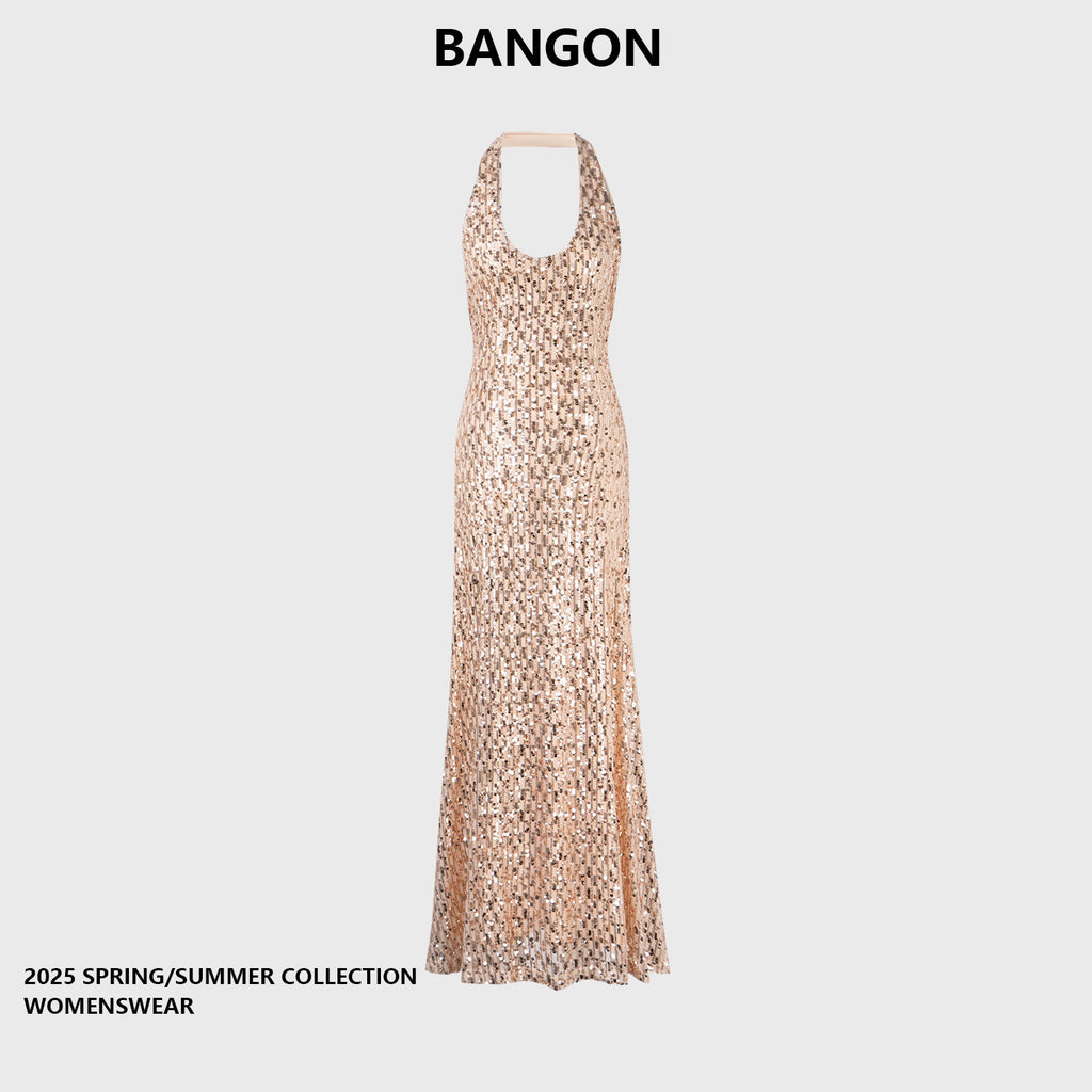 BANGON sequin hanging neck dress celebrity temperament high-end sense 2026 new slim slimming dress skirt