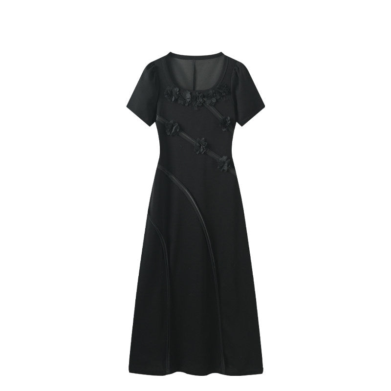 Cara CLUB large size square neck straight shoulder short sleeve dress women's summer fat sister pear shape fashion skirt