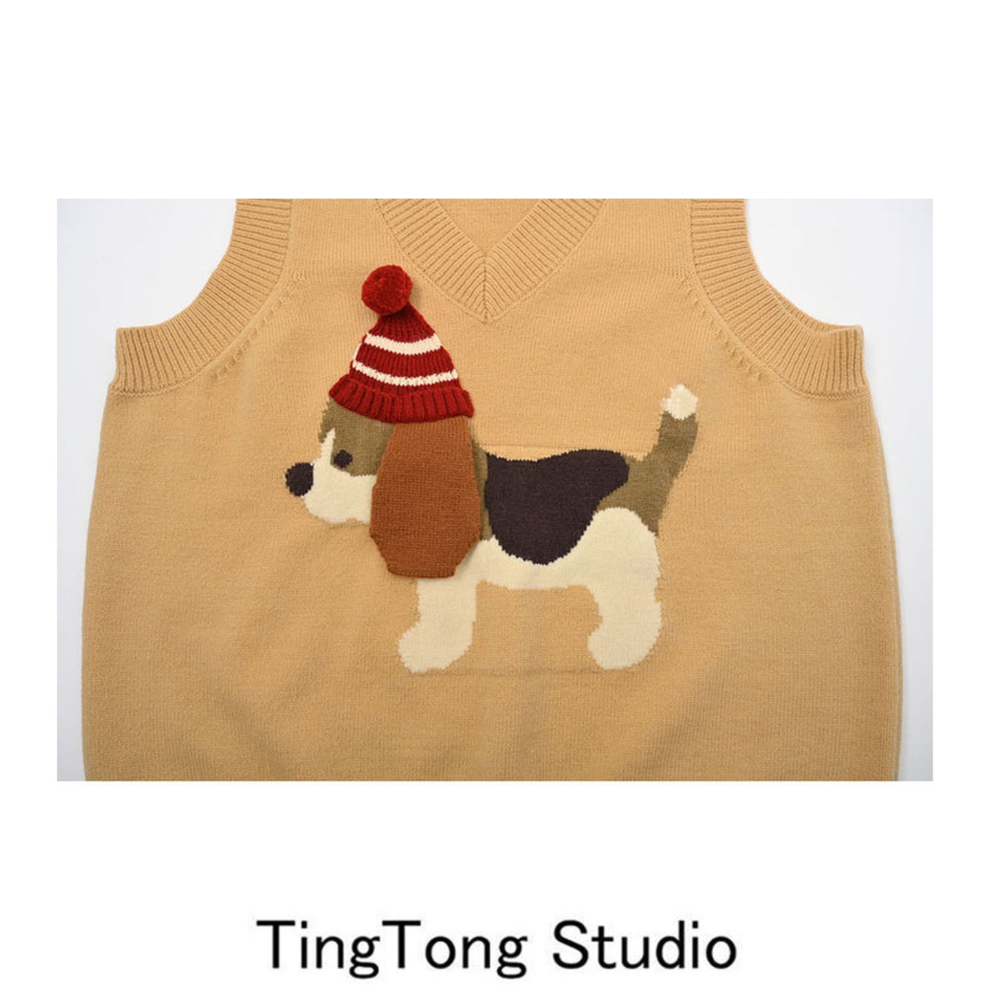 Cartoon cute puppy embroidered pullover sweater vest women's autumn and winter new retro age-reducing layered knitted sweater vest