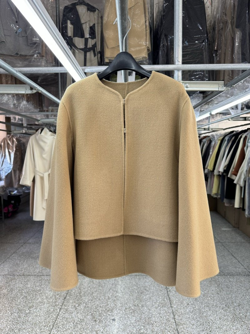 Cloak double-sided wool coat women's short autumn and winter new Korean version loose round neck temperament A-type woolen jacket