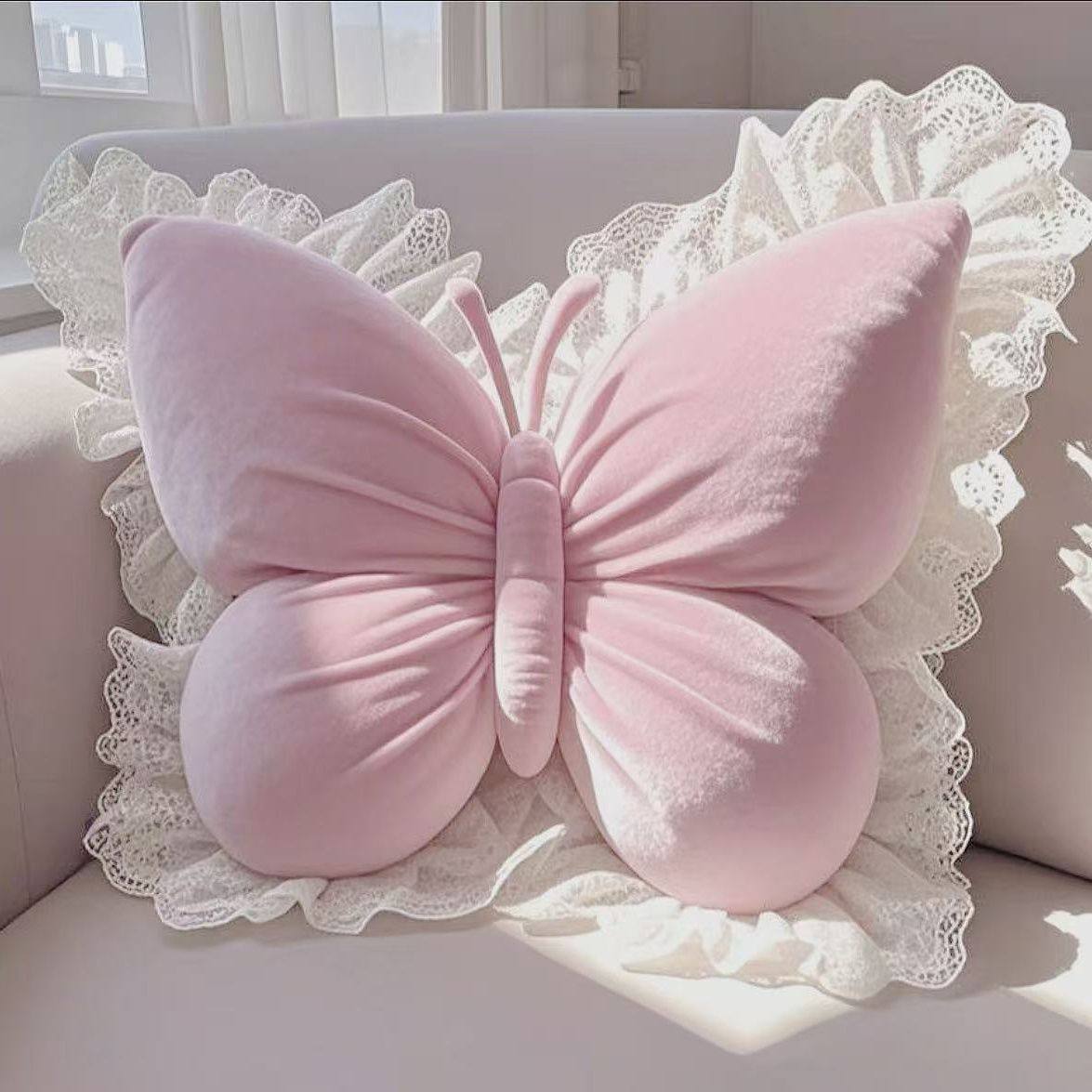 Butterfly cushion plush toy ins pillow waist protection high-value women's home car birthday gift bedroom bedside
