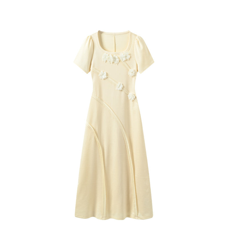 Cara CLUB large size square neck straight shoulder short sleeve dress women's summer fat sister pear shape fashion skirt