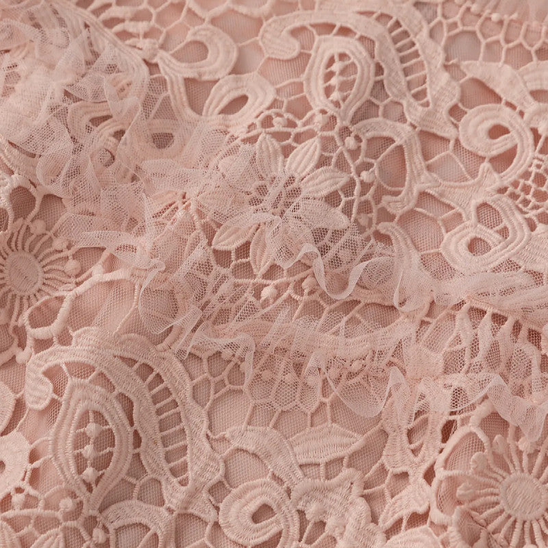 2025 new niche design, round neck, hollow embroidery, waist, large swing, lotus leaf, short-sleeved dress, dress, long skirt for women