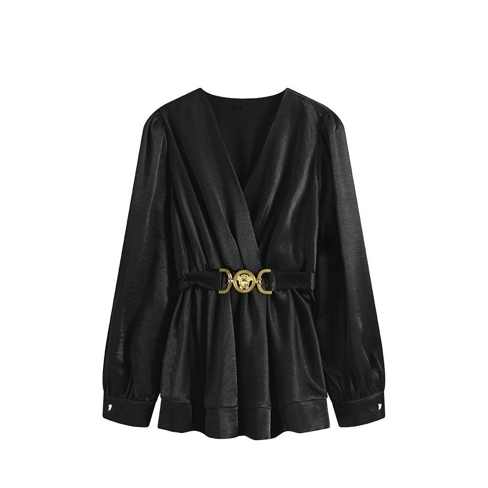 Cara CLUB large-size design shirt women's autumn fat sister French temperament age-reducing slimming long-sleeved top