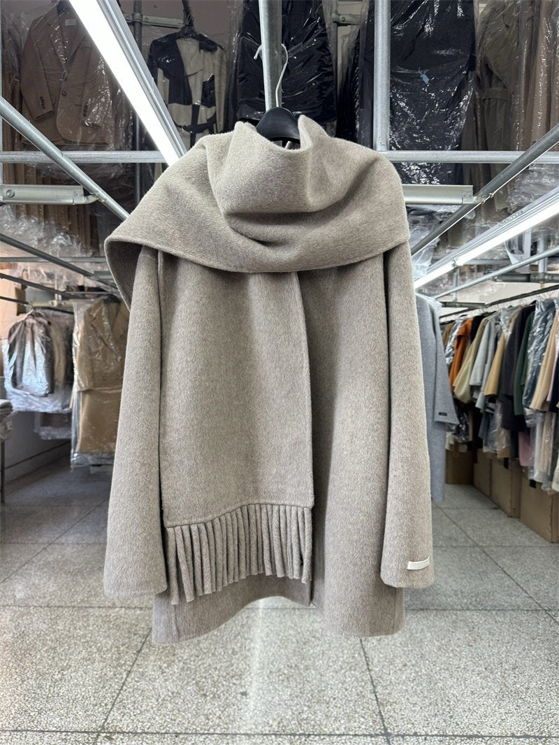 Scarf, reversible wool coat, women's short model, new loose fashion crew neck temperament woolen jacket for autumn/winter 2025