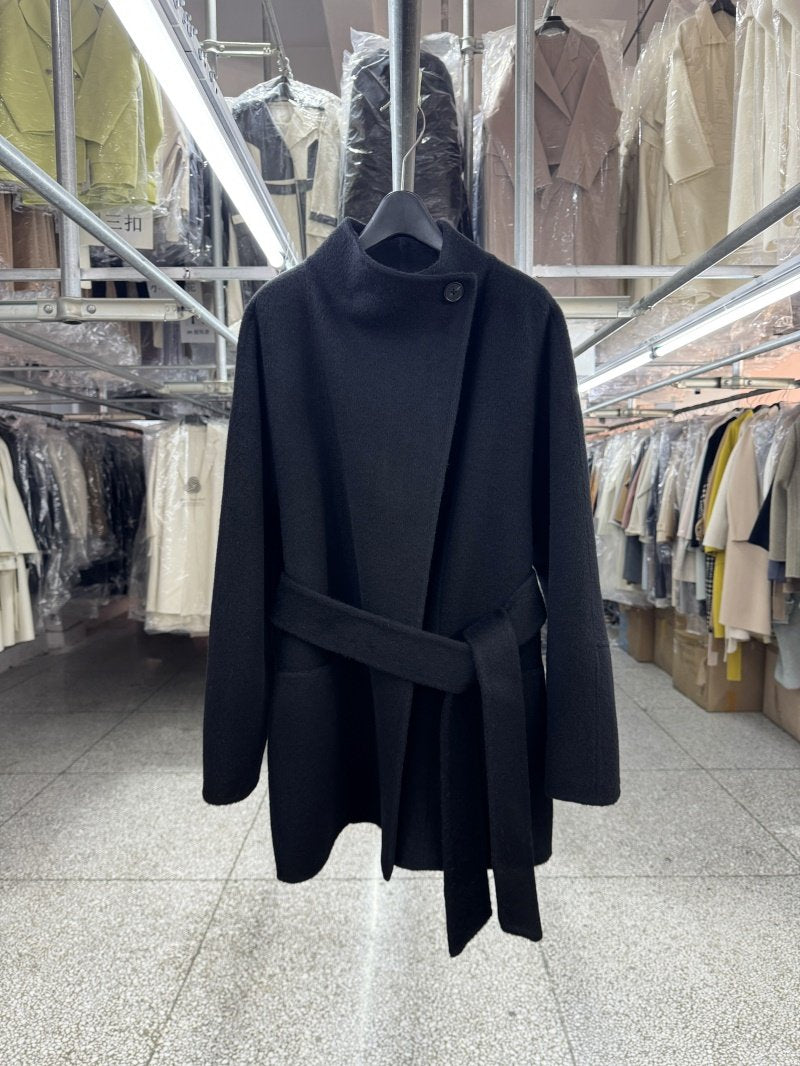 Yak fleece classic black stand-up collar reversible wool coat women's short autumn and winter new one-button simple woolen jacket