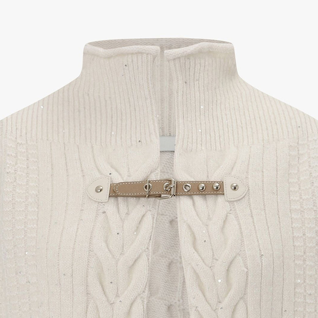 BANGON semi-turtleneck knitted cardigan with a snap design sense New casual and versatile sweater for spring 2026