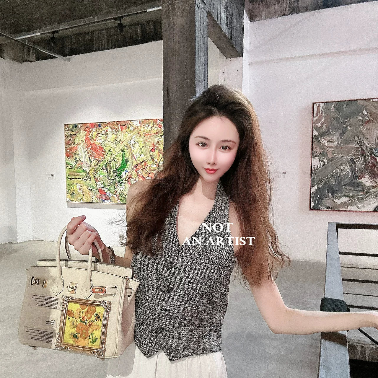 Artist spoof platinum bag series, Van Gogh's sunflower paintings, walking museum, platinum bag, art student bag