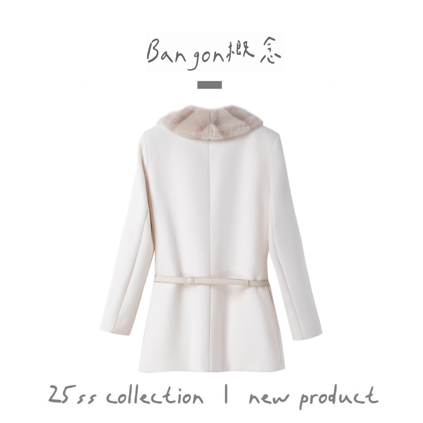 BANGON Large Fur Collar Midi Length Coat Jacket Socialite Temperament High-end Lace-up Waist Fashionable Top