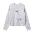 Cat pattern crew neck gray sweater women's new versatile sweet and loose pullover knitted top for autumn and winter 2025