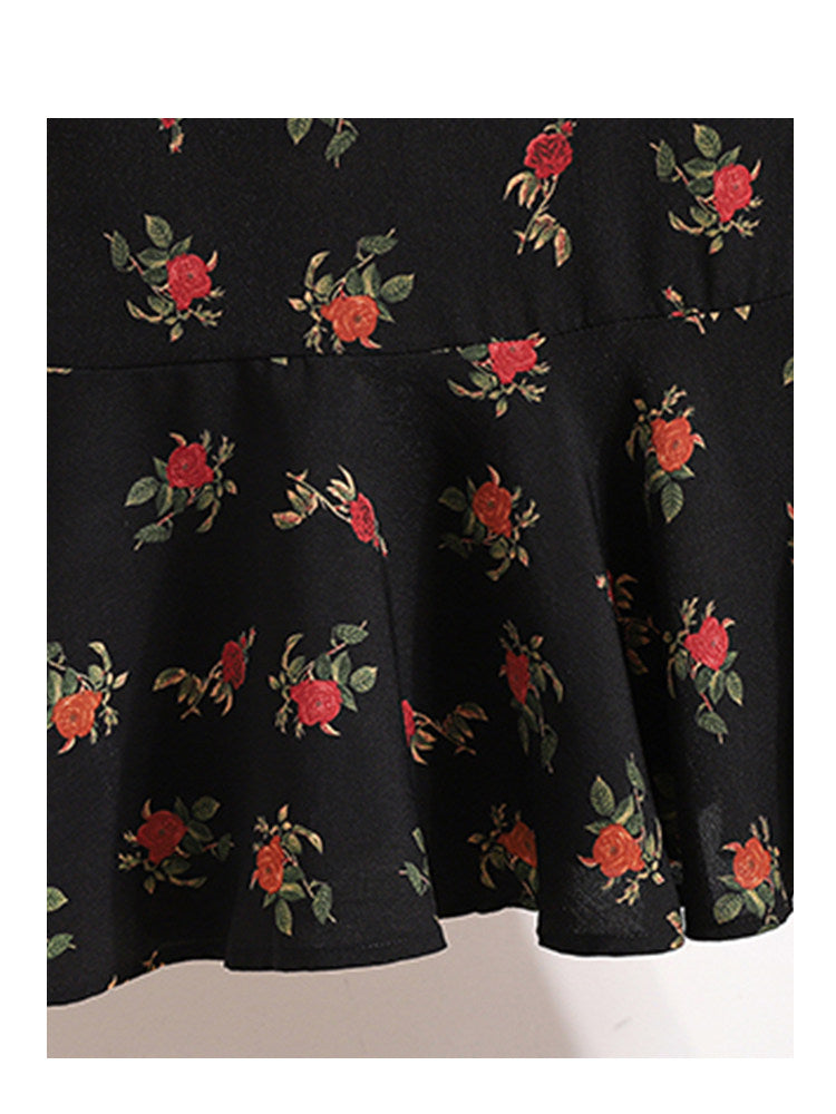 CaraCLUB large size square neck floral dress women's summer fat sister mm waist slimming high-end hip skirt