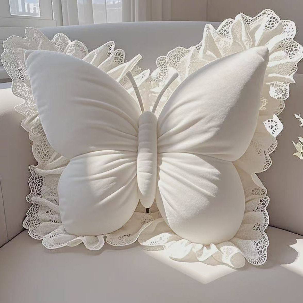 Butterfly cushion plush toy ins pillow waist protection high-value women's home car birthday gift bedroom bedside