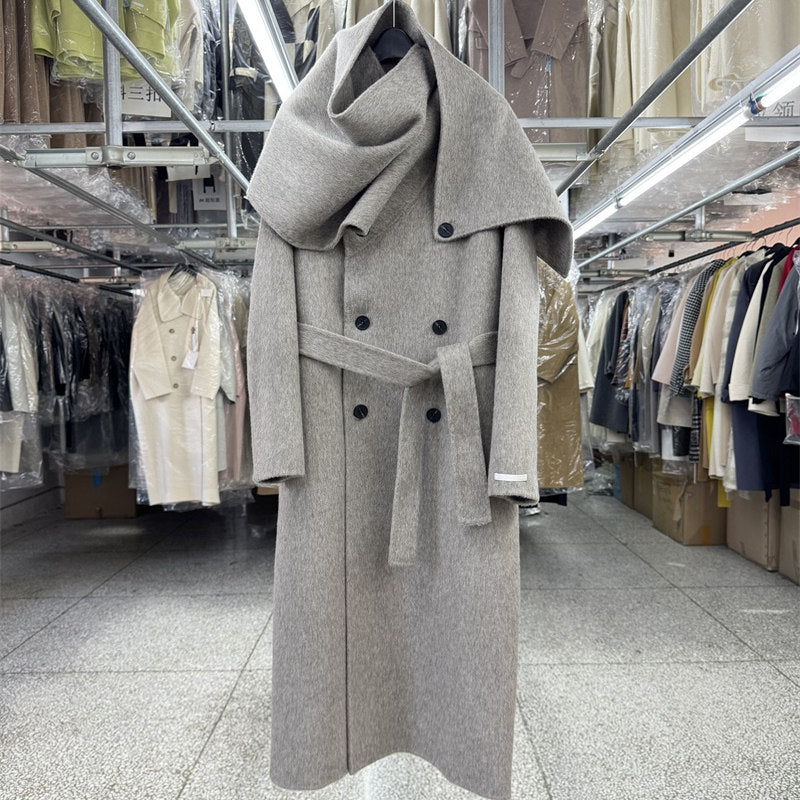 Korean high-end reversible wool wool rabbit fur coat fashion big scarf long pile style double-breasted woolen jacket for women