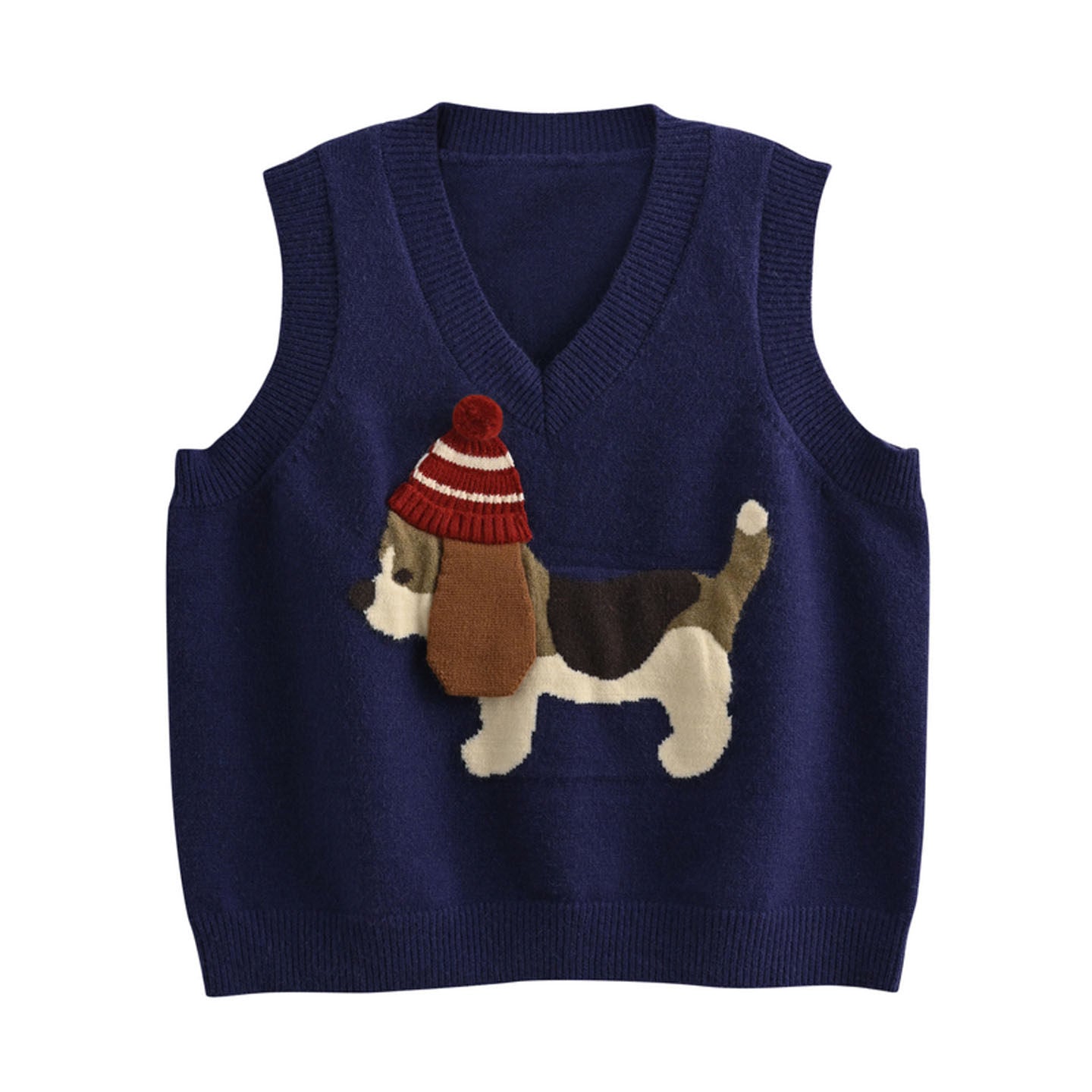 Cartoon cute puppy embroidered pullover sweater vest women's autumn and winter new retro age-reducing layered knitted sweater vest