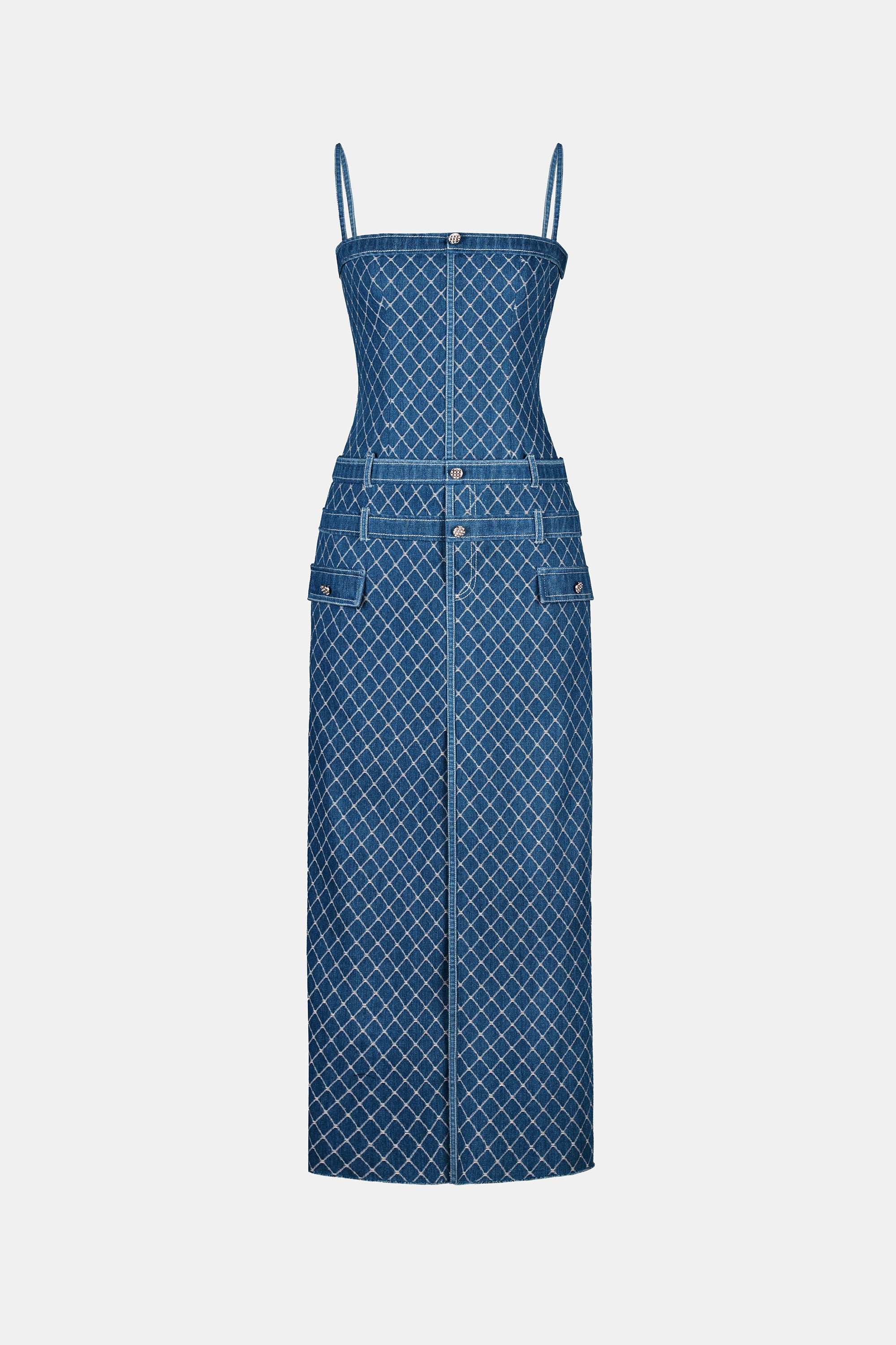 2024 Summer Vietnam Niche Design Temperament Slimming Denim Sundress Waist Slit One-Shoulder Dress